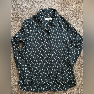 LOFT Butterfly Blouse Button Up Dark Green